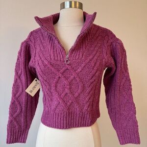 NWT  BLANKNYC Raspberry Half Zip Cable Knit Sweater